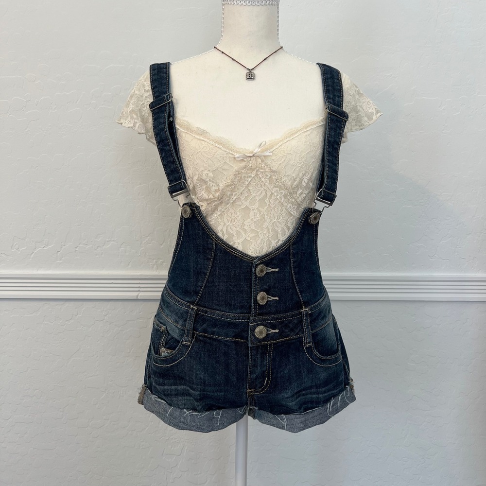 vintage y2k underbust denim overall shorts